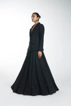 Black Crystal Embellished Crepe Lehenga With Blazer -Africans Shop dc22w030 2