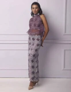 Batik Printed Purple Halter Neck With Organza Layer -Africans Shop ekkahlttpp22