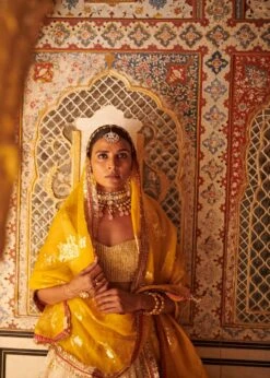 Yellow And Off White Varq Lehenga Set -Africans Shop itrh12273