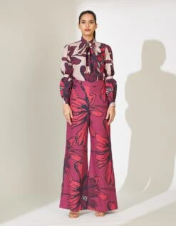 Beige And Maroon Floral Bow Tie Shirt