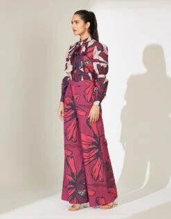 Beige And Maroon Floral Bow Tie Shirt -Africans Shop kofw231263