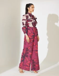 Beige And Maroon Floral Bow Tie Shirt -Africans Shop kofw231264