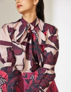 Beige And Maroon Floral Bow Tie Shirt -Africans Shop kofw231266