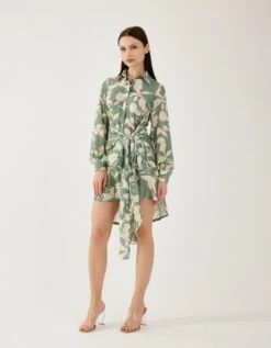 Blue And Beige Floral Wrap Shirt