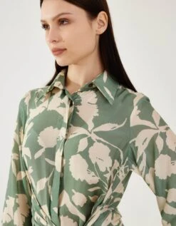 Blue And Beige Floral Wrap Shirt -Africans Shop kolfw0255