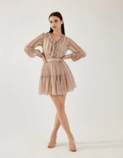 Rose Pink And Cream Stripe Frill Shirt