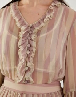 Rose Pink And Cream Stripe Frill Shirt -Africans Shop kolfw0543