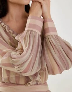 Rose Pink And Cream Stripe Frill Shirt -Africans Shop kolfw0544
