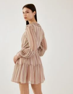 Rose Pink And Cream Stripe Frill Shirt -Africans Shop kolfw054b
