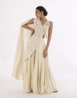 La Vela Textured Top, Cutwork Drape And Flared Pants