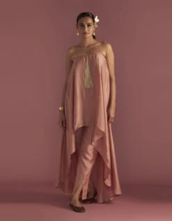 Salmon Paan-Patti High-Low Tube Top Set