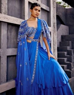 Blue Pre-Draped Lehenga Set -Africans Shop mk018172