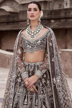 The British Charcoal Wild Masai Lehenga Set With Veil -Africans Shop mlv1405d2