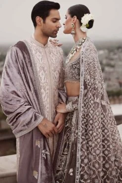 The British Charcoal Wild Masai Lehenga Set With Veil -Africans Shop mlv1405d5