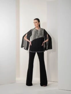 Black Metallic Cord Split Sleeve Top -Africans Shop njst1221 4