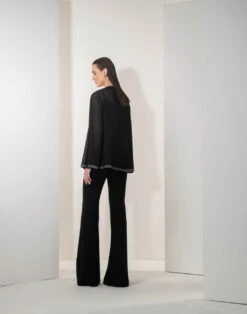 Black Metallic Cord Split Sleeve Top -Africans Shop njst1221 b