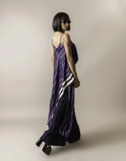 Aubergine Stripes Print On Satin Strappy Singlet Top With Crepe A-Line Pants -Africans Shop nkrs24028abg4