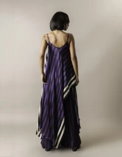 Aubergine Stripes Print On Satin Strappy Singlet Top With Crepe A-Line Pants -Africans Shop nkrs24028abgb