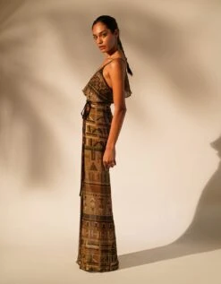 Green Aztec Print Drape Dress -Africans Shop nmwsn0563