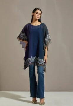 Blue Crinkle Poncho