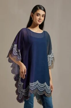 Blue Crinkle Poncho -Africans Shop omwkrosp073