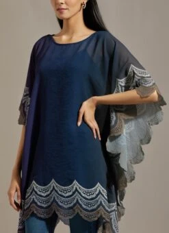 Blue Crinkle Poncho -Africans Shop omwkrosp074