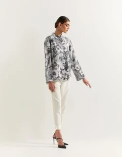 Black Shirt And White Shirt In Crepe -Africans Shop omwshtflr013