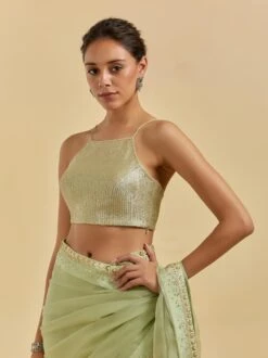 Mist Green Sequins Texture Blouse