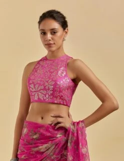 Hot Pink Floral Embroidered Blouse