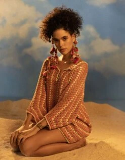 Ivory/Pink/Green Caimito Top -Africans Shop pal273