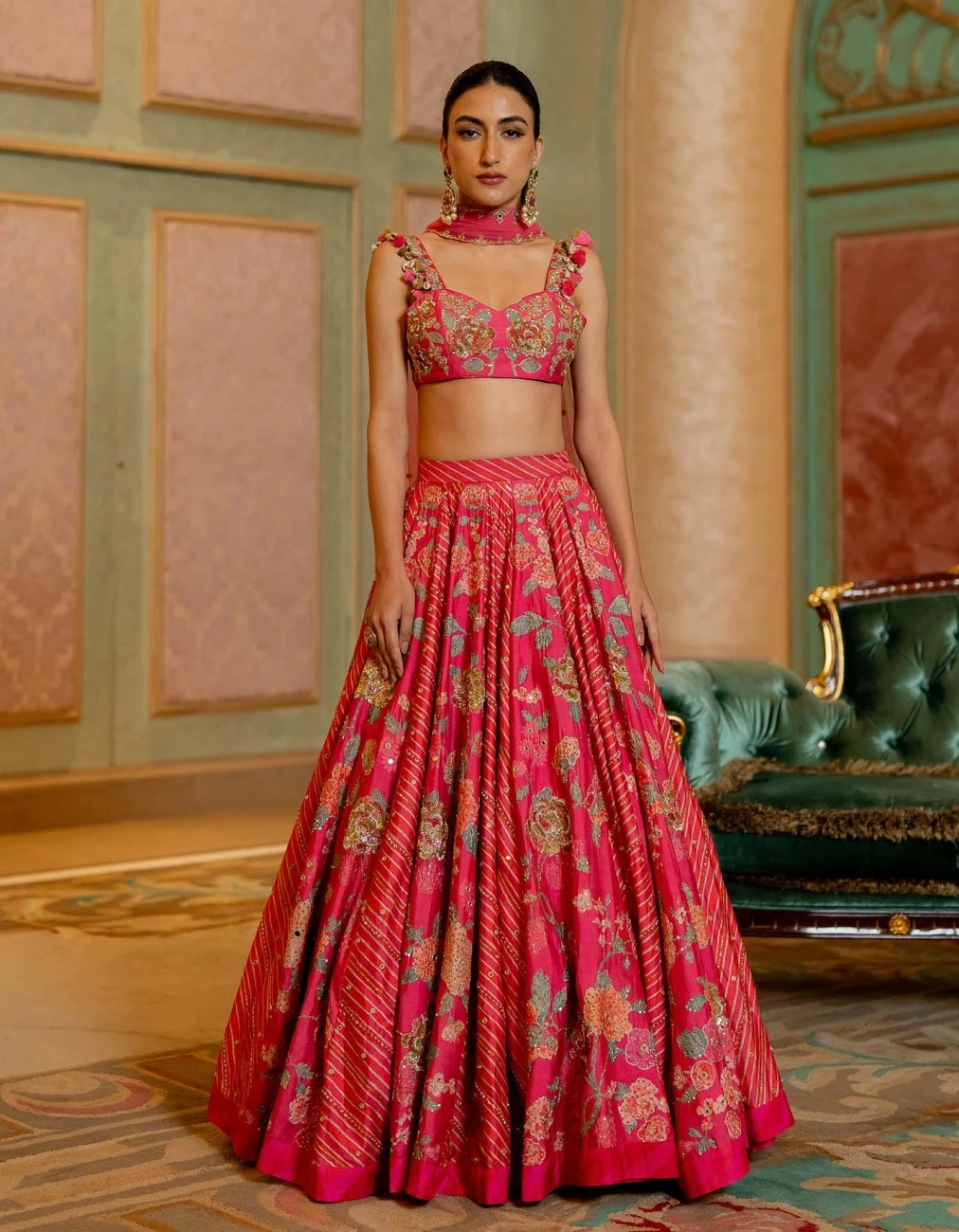 Blooming Floral Printed Lehenga Set. 3 Blooming Floral Printed Lehenga Set.