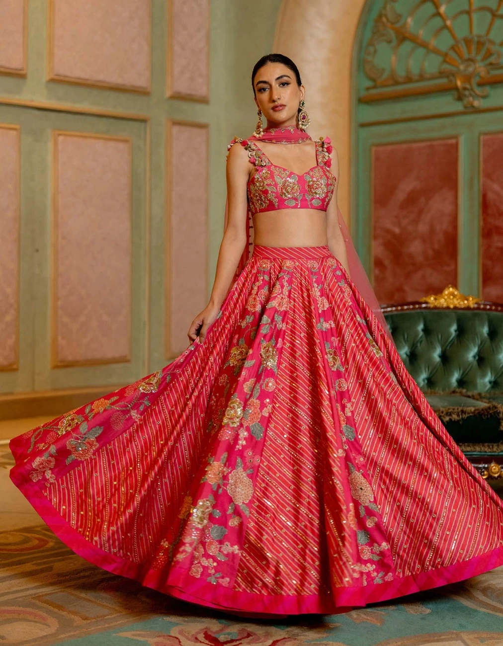 Blooming Floral Printed Lehenga Set. 4 Blooming Floral Printed Lehenga Set. - Image 2