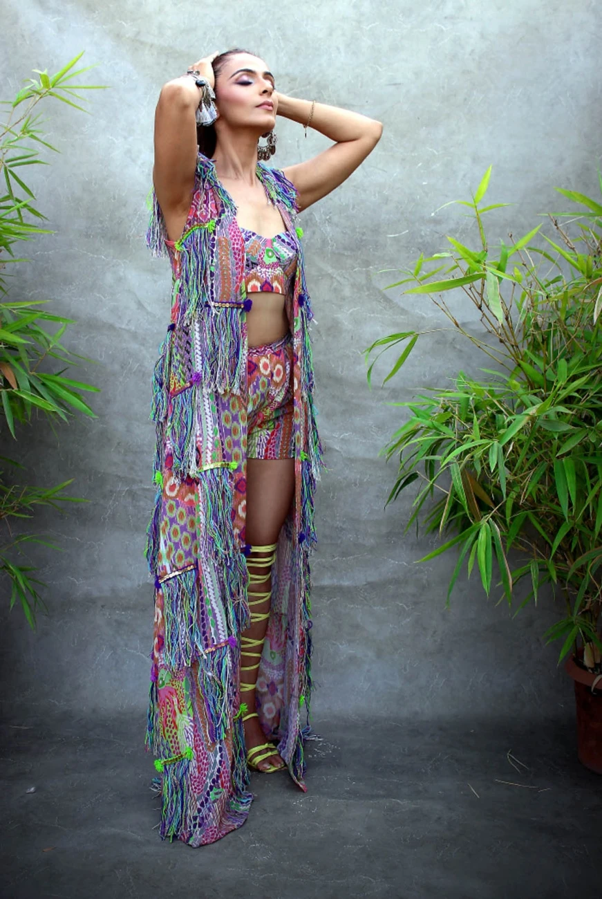 African Print Embroidered Jacket With Bustier And Short Pants 3 African Print Embroidered Jacket With Bustier And Short Pants