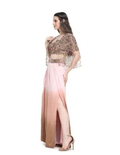 Pink And Brown Ombre Pants With Embroidered Cape And Busiter -Africans Shop pss24753