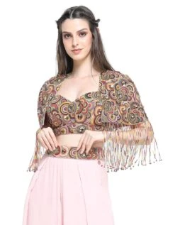 Pink And Brown Ombre Pants With Embroidered Cape And Busiter -Africans Shop pss24754
