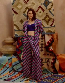 Multi-Colour Indi-Leheriya Oversized Jacket With Corset And Papa Pants -Africans Shop pviw23036b