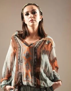 Powder Blue Butterfly Placement Print Top -Africans Shop qutrs240523