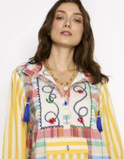 The Checks & Striped Hoodie Top W Hand Embroidered Yoke & Pocket -Africans Shop rarasss2023483