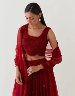 Red 3D Floral Embellished Lehenga Set -Africans Shop rbv204