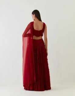 Red 3D Floral Embellished Lehenga Set -Africans Shop rbv20b