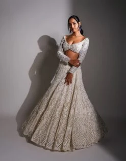 Ivory And Gold Tesalated Geometric Design Lehenga Set -Africans Shop rm0222152