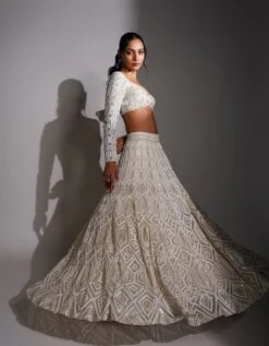 Ivory And Gold Tesalated Geometric Design Lehenga Set -Africans Shop rm0222154