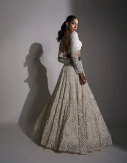 Ivory And Gold Tesalated Geometric Design Lehenga Set -Africans Shop rm022215b