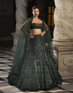 Emerald Green Sequin Lehenga Set