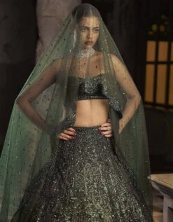 Emerald Green Sequin Lehenga Set -Africans Shop sc23965