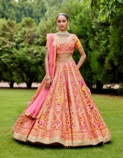 Pink And Yellow Silk Lehenga Set -Africans Shop snp41222