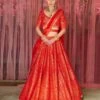 Red Brocade Applique And Thread Work Lehenga Set -Africans Shop snp42371
