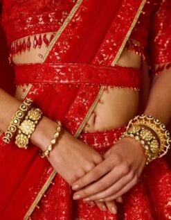 Red Brocade Applique And Thread Work Lehenga Set -Africans Shop snp42373