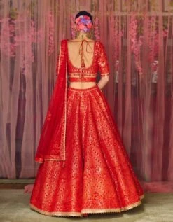Red Brocade Applique And Thread Work Lehenga Set -Africans Shop snp4237b