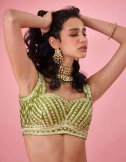 Olive Green Multi Shaded Zari Dori Embroidered Raw Silk And Brocade Lehenga Set 12 Olive Green Multi Shaded Zari Dori Embroidered Raw Silk And Brocade Lehenga Set -Africans Shop snp42634